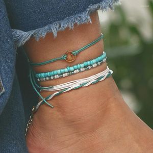 Bracelete 5pcs de tornozeletas na perna Vintage Moda de moda com miçangas tecelagem para mulheres acessórios de verão de praia