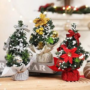 Christmas Decorations Tabletop Tree With Ribbon Bow Ball Artificial Home Desktop Window Ornaments Mini Needle Trees Gift Navidad