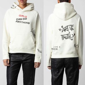 Zadig Voltaire 24SS Women Designer Hoodies Cotton Sweatshirt New zadig tops full body graffiti letter pattern printed plush loose hooded sweater Fashion Top