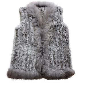 Fur 68cm long new Design Real Fur Vest Raccoon Fur Collar Waistcoat Natural knitted Rabbit Fur Vest Gilet For Women Retail/wholesale