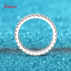 Solitaire Ring Smyoue 0,9ct anel de 2 mm para homens homens com entradas de casamento completo banda de diamantes 100% 925 anéis empilháveis ​​de prata sólidos 230426