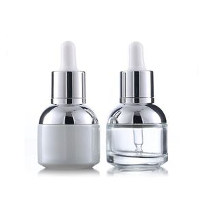 30 ml glas serum flaska pärla vit transparent kosmetisk eterisk oljeförpackning dropper flaskor med plastplugg qafjx