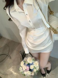Vestido elegante vestido de camisa mulher casual manga longa y2k vestido até festa feminina pura cor 2022 Autumn One Piece Dress Korean Chic