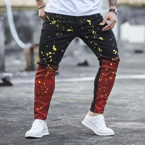 Men's Jeans 2023 Casual Streetwear Men's Skinny Stretch Pencil Pants Gradient Color Splash Paint Stylish