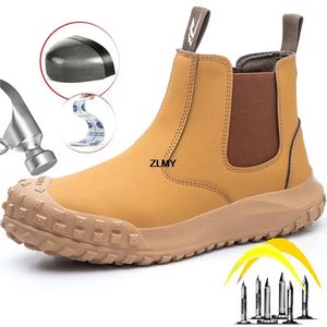 Botlar Güvenlik ayakkabıları üzerine kayar erkekler çelik ayak parmağı kanıtı anispark iş adam inşaat antizmi chelsea boot 231124