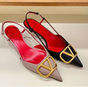 New Brand Women High Heels Sandals Classics Metal V-buckle Pointed Toe Thin Heel 4cm 6cm 8cm 10cm Summer Genuine Leather Woman Wedding Shoes 35-44 Trendy shoes