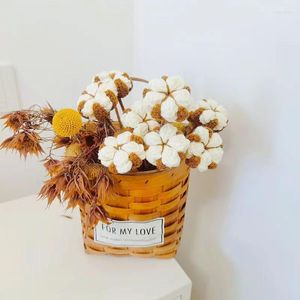 Decorative Flowers 1PC Cotton Flower Branch Hand Woven Fake Bouquet Crochet Products From Home Decoration Two-color Optional