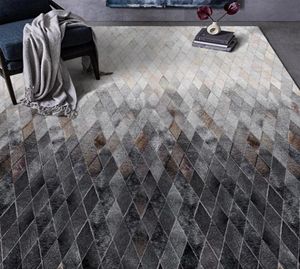 Mattor Designer Light Luxury Black and White Grey Leather Print Rugs Nordic Modern Living Room Gradient Geometric Floor Mat5729777