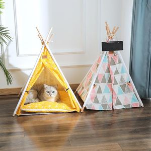 Esteiras Pet Tent House Cat Bed Portátil Removível Lavável Teepee para Filhote de Cachorro Gato Interior Ao Ar Livre Tenda Com Cushi Disponível em Quatro Temporadas