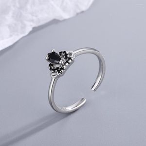 Ringos de cluster Diwenfu genuíno 925 Sterling Silver Black Obsidian Ring for Women Anilos de Crown Jewelry Gemstone feminino