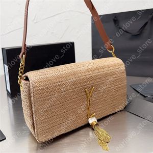 Big Gold Buckle Woman Straw Bolsa Cross Body Body Tassel Designer Crossbody Message Message Bags