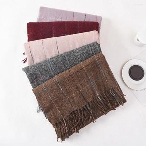 Lenços elegante xale elegante cachecol de inverno dupla face borla de pelúcia para mulheres larga longa à prova de vento com impressão xadrez decorativa