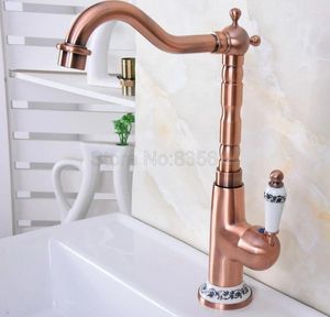 Bathroom Sink Faucets Antique Red Copper Kitchen Faucet Single Handle Deck Mount 360 Rotation Vanity Washing Basin Taps Tnf625