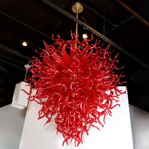 Red glass lampshades new ceiling style lamp contemporary murano glass chandeliers loft pendant vintage industrial lighting fixtures 40 Inches