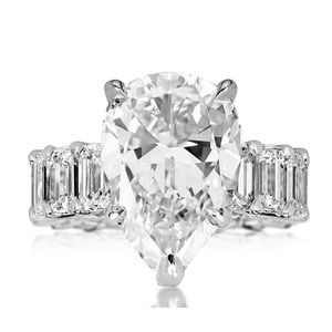 Anéis de casamento da marca Rulalei Impressionantes joias de luxo 925 prata esterlina grande corte de pêra branco moissanite CZ diamante pedras preciosas festa feminina anel de noivado presente