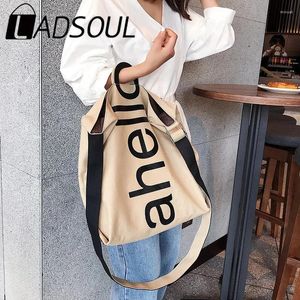 Umhängetaschen 2023 Koreanische Mode Frauen Casual Leinwand Tasche Große Kapazität Handtasche Brief Druck Messenger Trend Umhängetasche