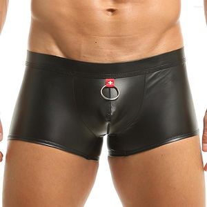 Underpants Men Sexy Boxers Underwear Black Male Boxershorts Low Waist Gay Slip Faux Leather Fashion Solid Comfortable Panties Wholesale