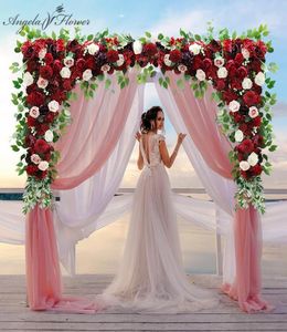 Decorative Flowers Wreaths 140CM Custom Burgundy Wine Red Artificial Flower Wall Garland Table Centerpiece Wedding Backdrop Deco3744748