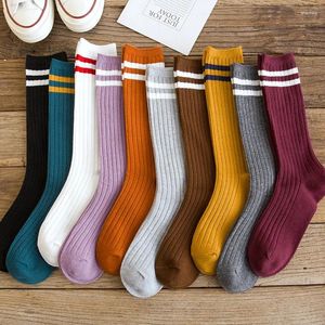 Women Socks College Style Striped Solid Black White Long Sock For Japanese Kawaii Söt Harajuku Vintage Streetwear Leg Sox