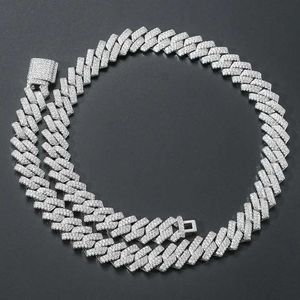 Hot Sell Popular 14mm med två rad Moissanite Diamond 925 silver kubansk länkkedja för män hiphop -rappare halsband