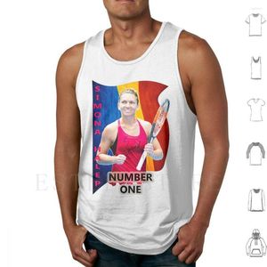 Herren-Tanktops Simona Halep N. 1 Weste Rumänien-Flagge Rumänisches Tennis-Signatur-Autogramm-Geldbörsen-Ärmel-Cup-Etui