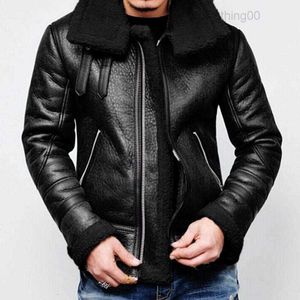 2023Men Winter Leather Jacket Highneck Warm Fur Liner Lapel Leather Zipper Outwear Coat Thick Warm Jacket Veste Cuir Homme