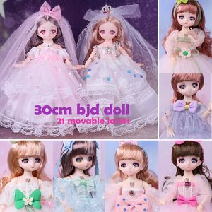 Dockor 16 BJD Wedding Dress Anime Action Figures Full Set sfärisk fogad för Childrens Toys Girl Cosplay 230427