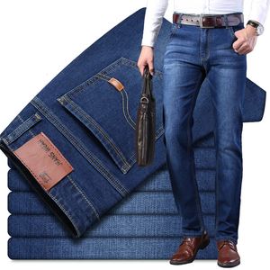 Women's Jeans Business Men's Casual Straight Stretch Fashion Classic Blue Black Work Denim Trousers Male Pants High Quality Clothing 231127