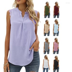 Kvinnors blusar gränsöverskridande Europa och USA: s vårens sommarklänning Amazon Pure Color Loose V-Neck Shirt Jacket ärmlös