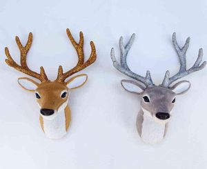 Simulation Plush Elk Wall Mount Reindeer Deer Head Doll Realistic Deer Antlers Wall Decoration Home Party Christmas Decor L22053171456883