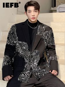Mäns kostymer blazrar iefb lyxiga paljetter dekoration dräkt kappa avslag halslong ärm personlighet design koreansk lös mode 9A1927 230427