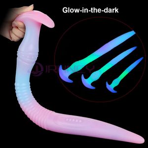 Sex Toy Massager Glow in the Dark Anal Plug Long Butt Tail Adult Toys for Women Men Prostate Massage Dilation Soft Silicone Butplug