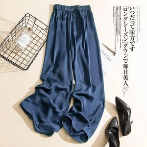 Capris Cupro Wideleg Pants Women's Thin Summer Casual byxor koreansk version av highwaist is silkacetat raka moppingbyxor