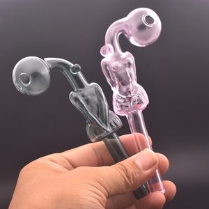 10pcs Unique Beauty Body Bubbler Glass Pipe Thick Pyrex Glass Oil Burner Pipes Curved Smoking Pipes 14cm Length 30mm Ball Dab Straw Oil Nail Pipe
