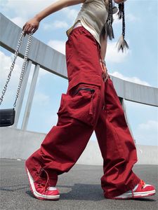 CAPRIS QWEEEK TECHwear Red Cargo Hosen Frauen 90er Vintage Retro Streetwear Hip Hop Schwarzes Bein Hosen Übergroße High Street Punk