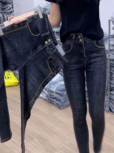 Jeans da donna 2023 Pantaloni elasticizzati a nove punte a vita alta mostrano il piede sottile Y2k Trend Fashion