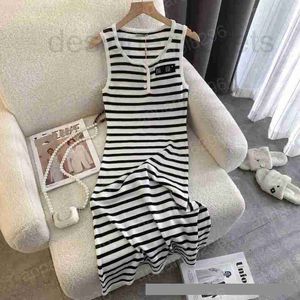 Casual Dresses Designer Womens Luxury Sleeveless Shirts Tops Flat Skirts Woman Slim Outwears Summer Dress black stripe AYH9