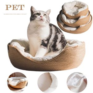 Carrier Bamboo tessitura pet cuccia divano stuoia per gatti cuccia cuccia per cani quattro stagioni accogliente nido per animali cesto impermeabile cuscino rimovibile sacco a pelo
