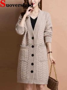 여성 스웨터 두꺼운 느슨한 니트웨어 중간 세대 가디건 캐주얼 니트 우아한 스웨터 대형 여성 길렛 새로운 한국 패션 재킷 ZLN231127