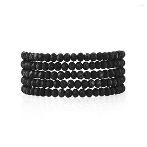 Braccialetti con ciondoli 5 pezzi Stack Sparkling Crystal Stretch Bracciale Donna 2023 Fashion Black Summer Holiday Beach Surf Elastic String Jewelry Gift