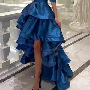 Saias com alto baixo naby Saias de cetim azul naby Camada Mulheres Vestidos de Partido causal Cantura alta saia de aniversário formal para meninas para sessão de fotos Custom