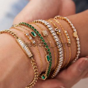 Łańcuch Dainty's Tennis Bracelets Hip Hop Trendy AAA+ Cubic Zirconia Silver Gold Green Color Teen Girl Crystal Chain Weddjewel J231127