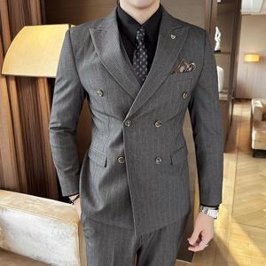 Men's Suits Double Breasted Business Men Suit M-5XL Three Pieces Slim Fit High Quality For Wedding Party Prom Male Costume Homme