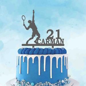 Other Event Party Supplies Personalized Tennis Topper Custom Name Age Man Playing Tennis Silhouettes Tennis Fans Birthday Party Cake Decoration Topper 231127