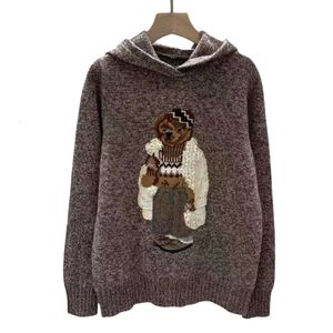 Ralphs Designer Laurens Sweater Top Quality Still South Outono / Inverno Novo Bordado Urso Pequeno Lã E Cashmere Camisa Com Capuz Misturada