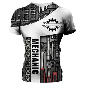 Camisetas masculinas de verão para máquinas masculinas Moda Mecânica 3D All Over Print Tops Unissex Solto Streetwear Camisas esportivas casuais 6XL