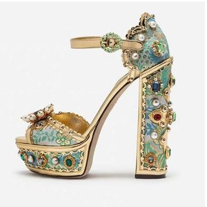 Plus Size Rhinestone Court Wedding Bridal Dress Shoes Women Sandals Fashion Outdoor Leather High Platform Gladiators Shoes Big Size 35-42