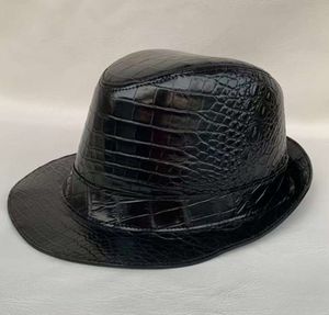 Berets Berets Authentic Crocodile Skin Bowler Hat For Gentlemen Genuine Alligator Leather Party Formal Fedoras Magician Male Round Cap