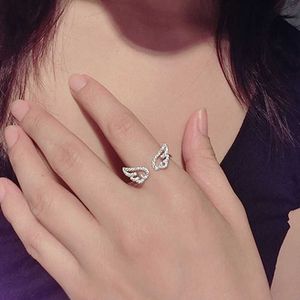 Anelli a fascia stile coreano ali d'angelo anello regolabile strass anelli per dito per le donne colore argento festa femminile compleanno gioielli regalo AA230426