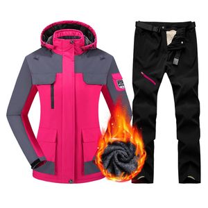 Fatos de esqui terno de esqui feminino impermeável snowboard jaqueta de lã calças quentes inverno neve casaco montanha blusão com capuz feminino roupas de esqui 231127